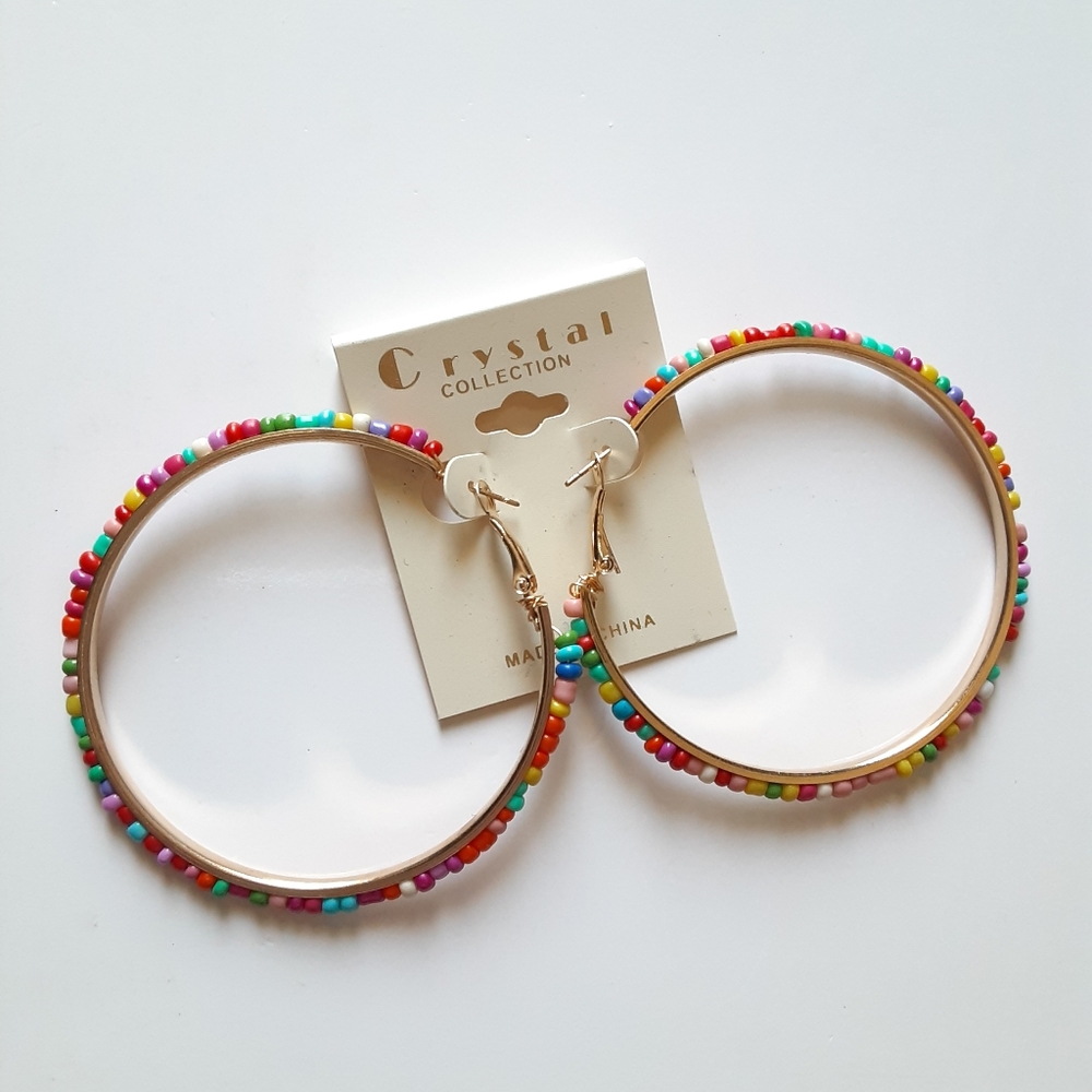 Crystal Collection Multi Color Beaded Hoop Earring - Picture 7 of 8